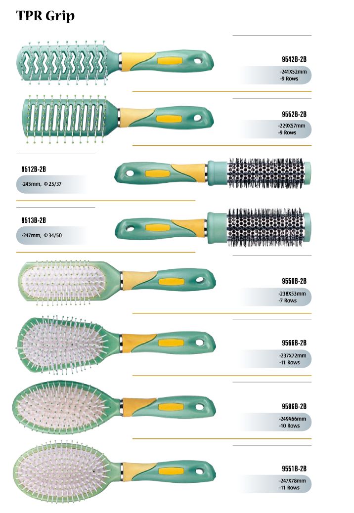 Cepillos para el cabello TPR Grip Green mix yellow